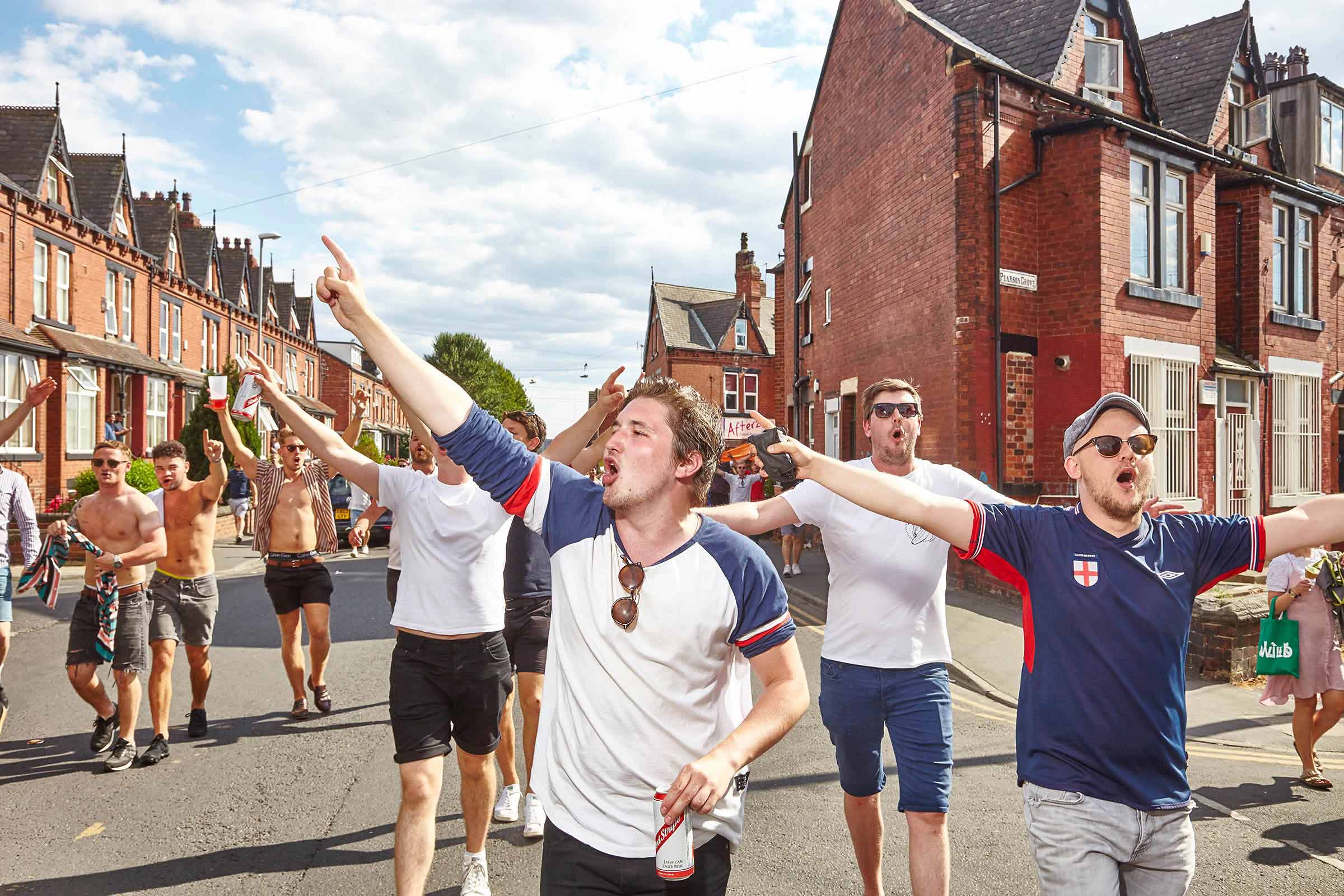 England Fans Celebrating After World Cup 2018 Quarterfinal Victory vs Sweden in Leeds