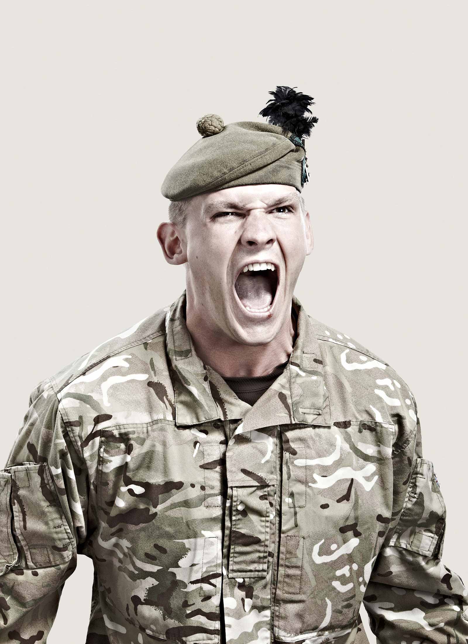 Royal Marine Commandos screaming violently